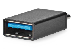 NEDIS USB-C adaptér/ USB 3.2 Gen 1/ zástrčka USB-C/ zásuvka USB-A/ 5 Gbps/ OTG/ kulatý/ poniklovaný/ černý/ blistr